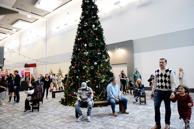 Buckhead Church Lobby Christmas tree with people