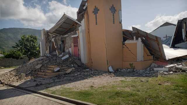destroyed church 2021 earthquake in kalapa haiti
