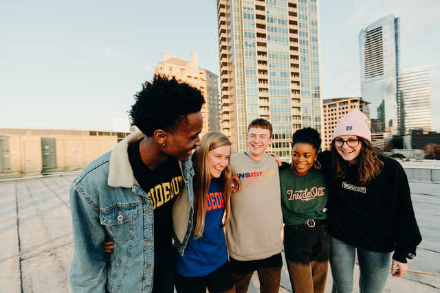 insideout students hanging out downtown